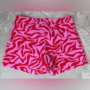 Spanx On The Go 6” Short Womens XL Red Pink Zebra Print Pull On Tummy Control‎